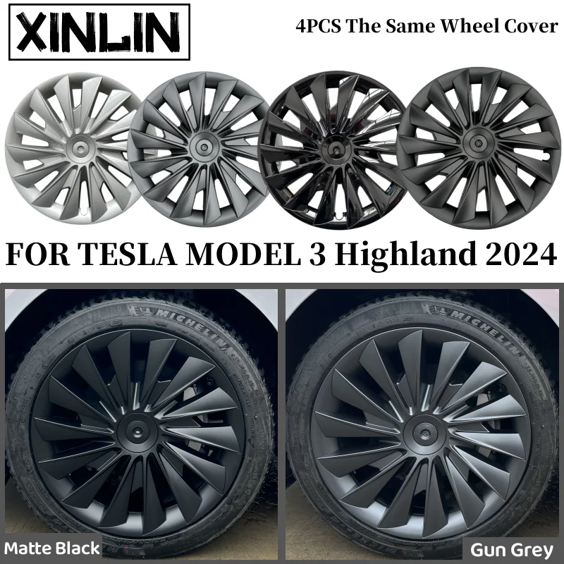 

4PCS HubCap for New Tesla Model 3 Highland 2024 Performance Replacement Wheel Cap Automobile Full Rim Cover 18 Inch Accessories