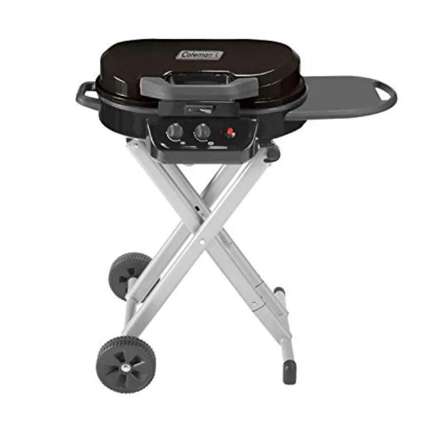 

RoadTrip 225 Portable Propane Grill for tailgating, camping, BBQ: stainless steel, black, matchless ignition adjustable tempera