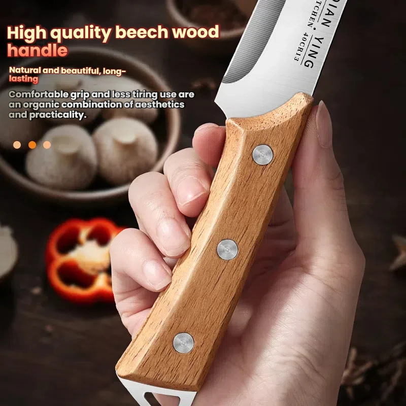 Stainless Steel Multi-purpose Carving Knife With Blade Guard, Professional Kitchen Steak Knife With Wooden Handle, Fruit Knife view 4