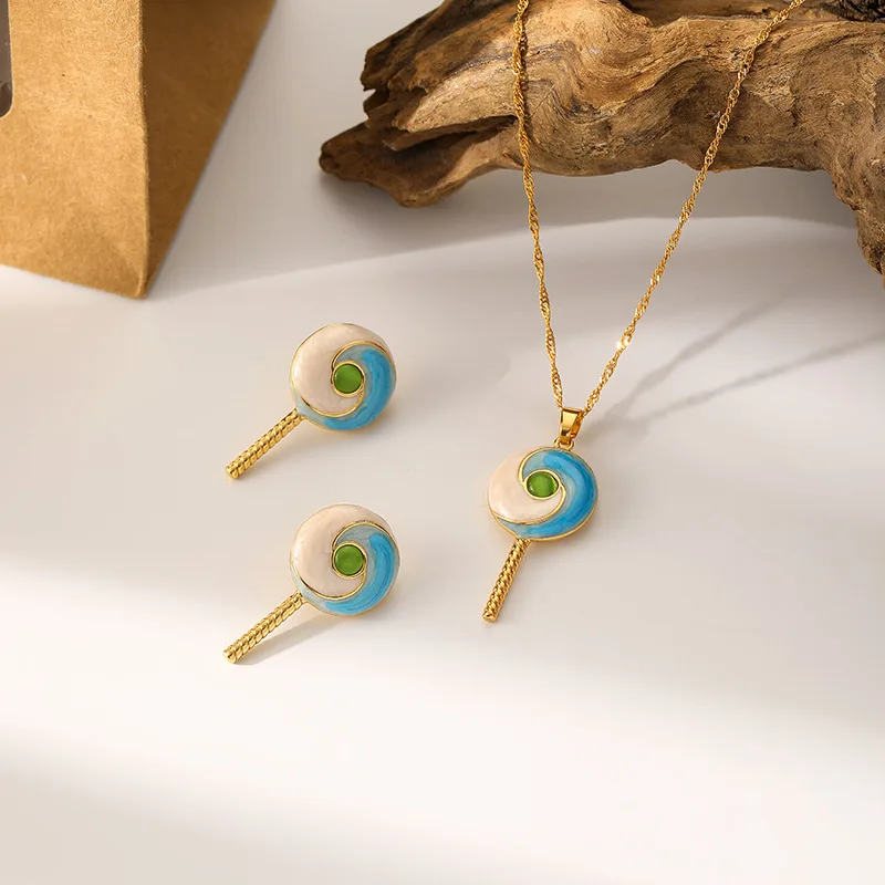 

Light Luxury High-end Lollipop Oil-drop Earrings for Women Niche Design Cute Sweet Personality Design Fashion Necklace Set Craft