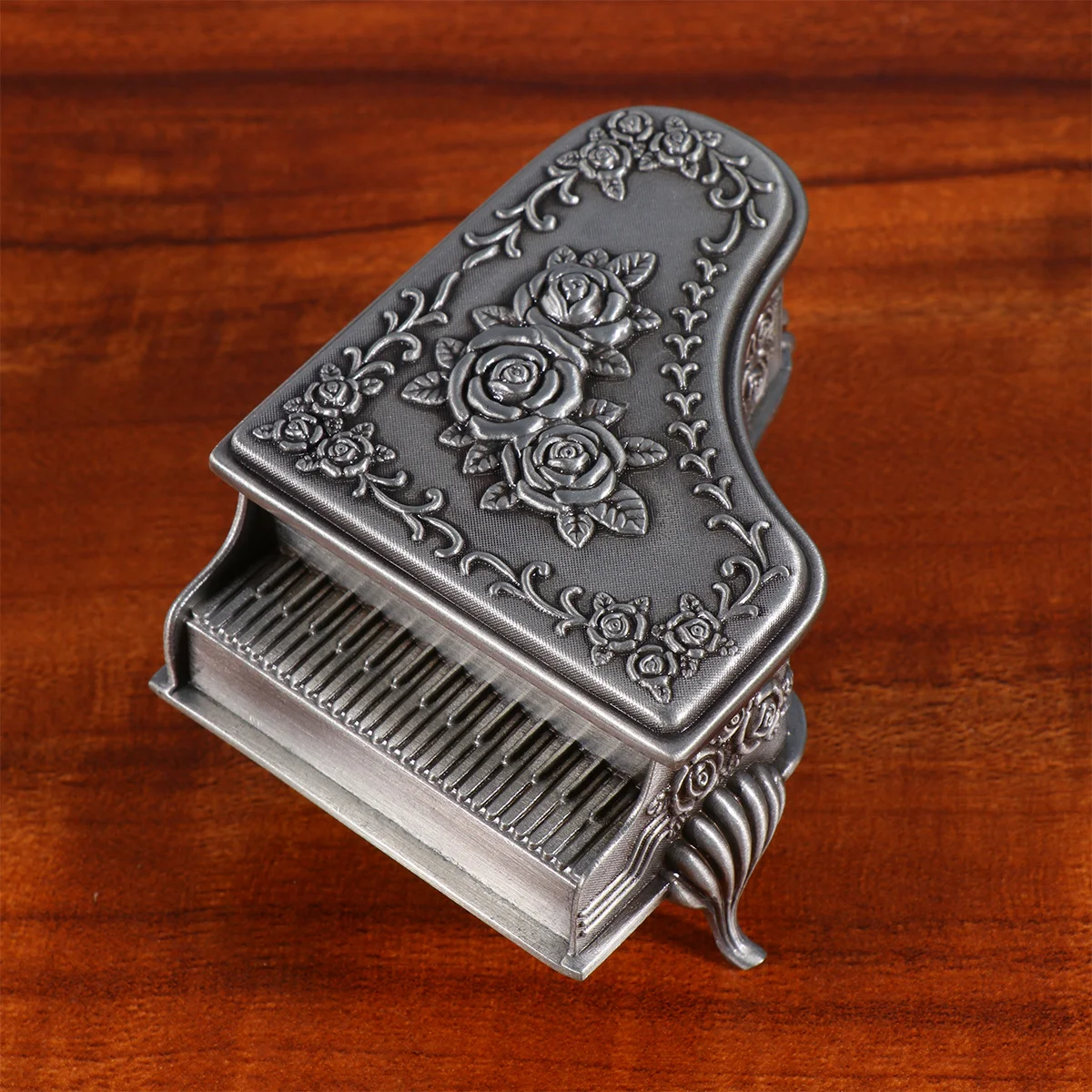 

1Pcs Zinc Alloy Jewelry Box Piano Shape Rose Carve Pattern Jewelry Organizer Storage for Women Girls Gift