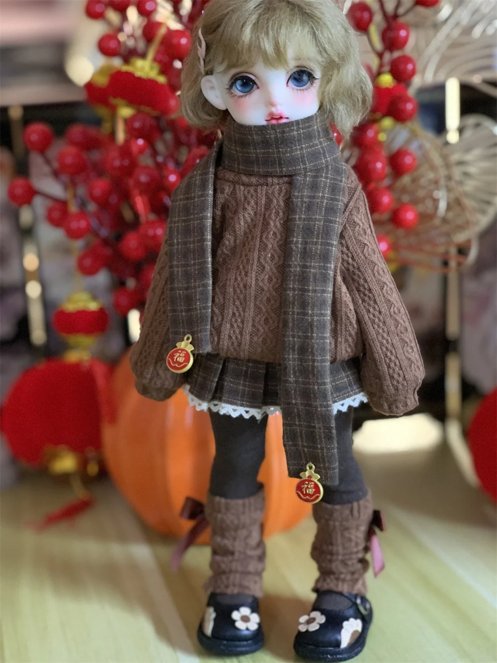 BJD doll clothes suitable for 1/4 1/5 1/6 size sweater pleated skirt clothes set doll accessories (5 points)