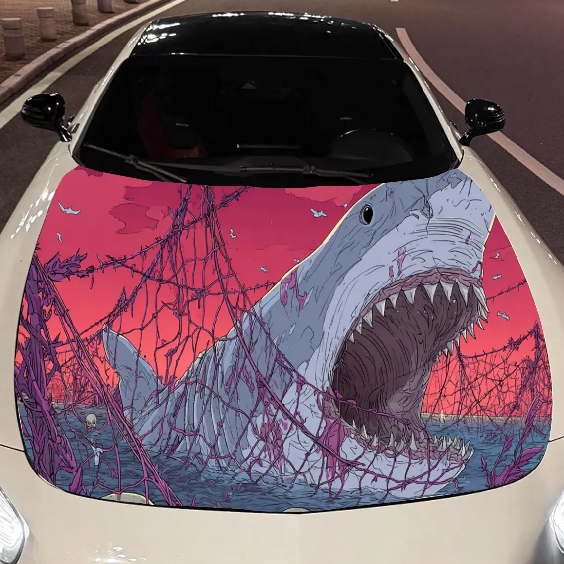 

Charming Pink Shark Car Hood Stickers - Self-Adhesive, Waterproof and Durable Vinyl Wrap, Decorate And Protect Your Car, Fit For