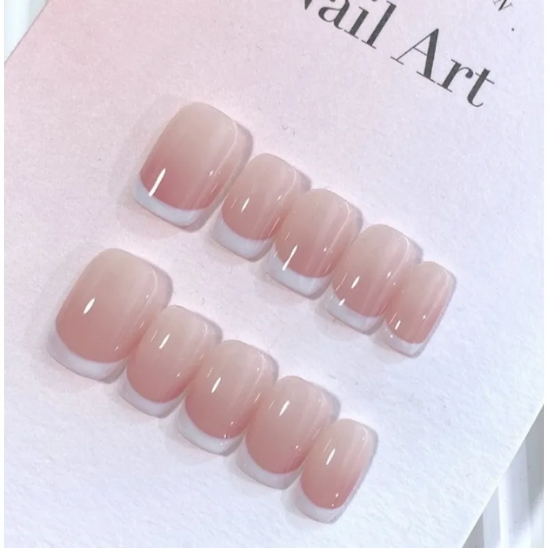 10Pcs Pink Press Nails Semi-finished French Nail Tips Without Sealing Layer Full Cover Fake Nail Can Be Freely DIY at Home