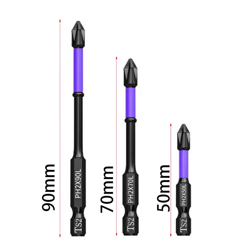 3PCS Non-slip PH2 Magnetic Batch Head Cross Screwdriver Impact Drill Bit 50/70/65/90mm Electric Tools For Electrician Power Tool