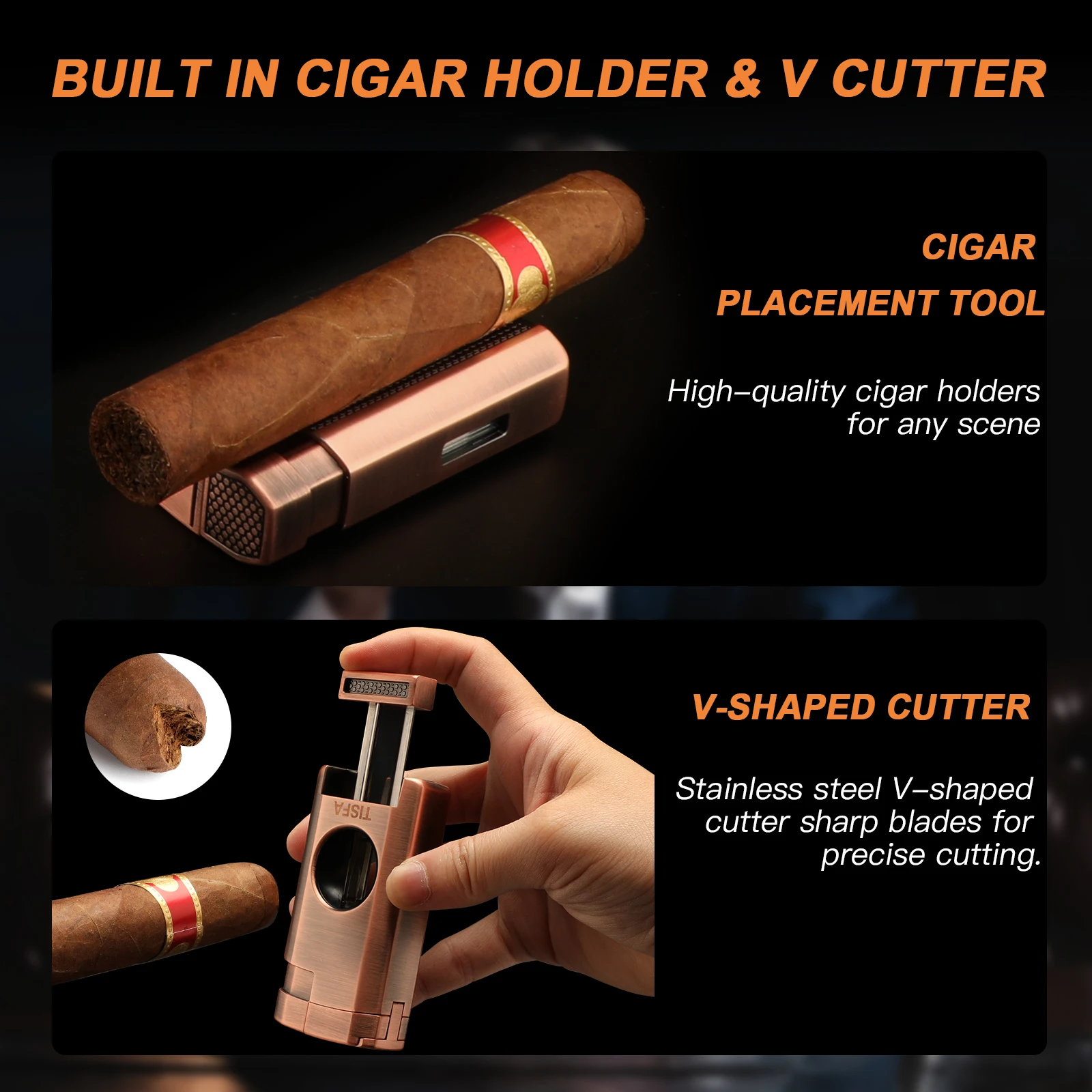 Cigar Humidor, Leather Cedar Wood Cigar Case with Cigar Lighter, V Cut Cigar Cutter,Cigar Holder 3 in 1 Travel Cigar Humidor Box