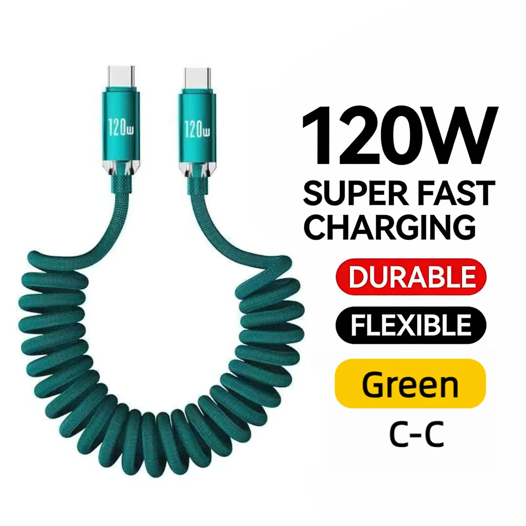 NNBILI 120W Auto USB-A naar USB-C Snellader voor Samsung S26 Xiaomi Huawei USB-C naar USB-C Telescopische Kabel voor iPhone 17 16