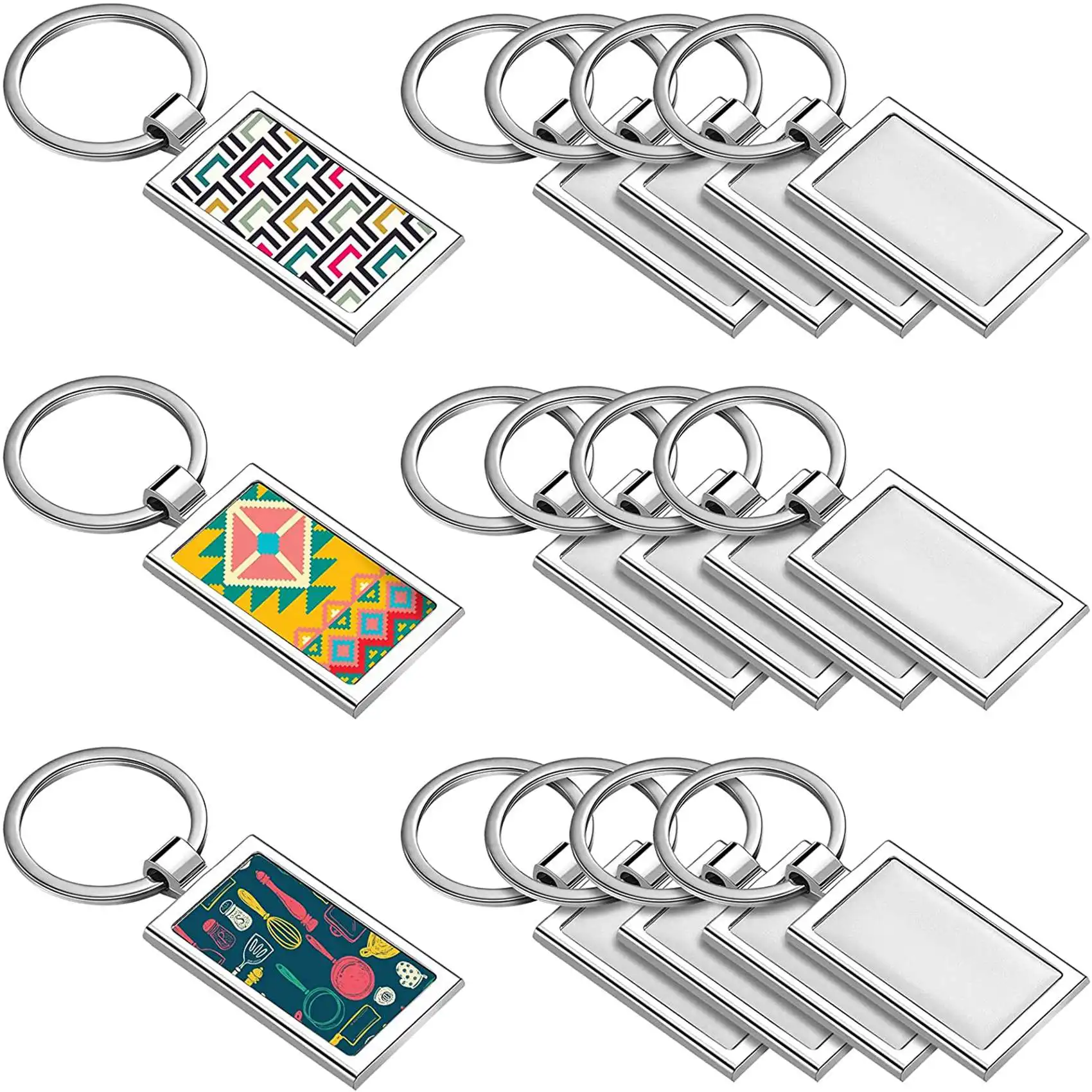 

24 Pieces Sublimation Blank Keychain Rectangle Metal Heat Transfer Keychain Blank Key Rings For DIY Crafts Supplies