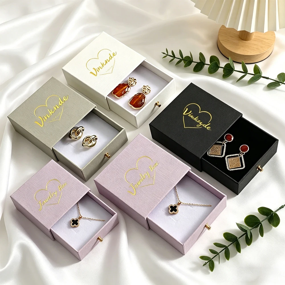 

9x9x3.5cm Drawer Jewelry Packaging Box Custom Logo Purple Paper Gift Boxes For Ring Bracelet Necklace Cosmetic Oil Key Organizer