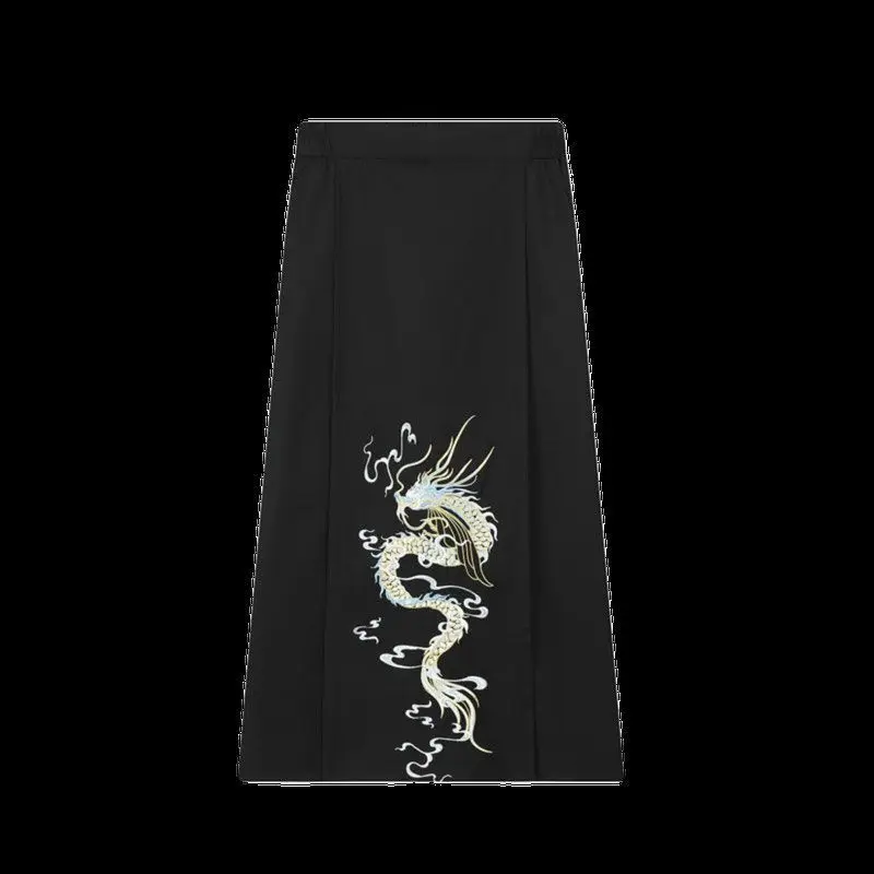 Heavy Industry Black Dragon Embroidery Hanfu Horse Face Skirt Men's Retro Samurai Cosplay Costume Chinese Carnival Clothes