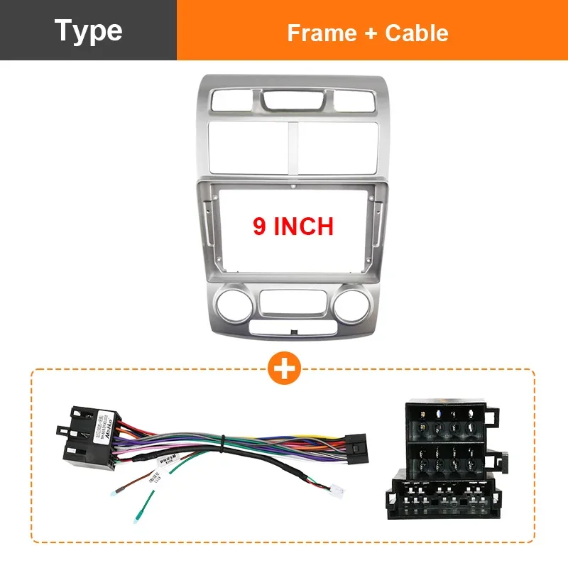 9INCH Car radio Fascias Panel For Kia Sportage 2005 2006 2007 2008 2009 2010 Screen Dash Fit Dash Trim Kit Frame（silver）