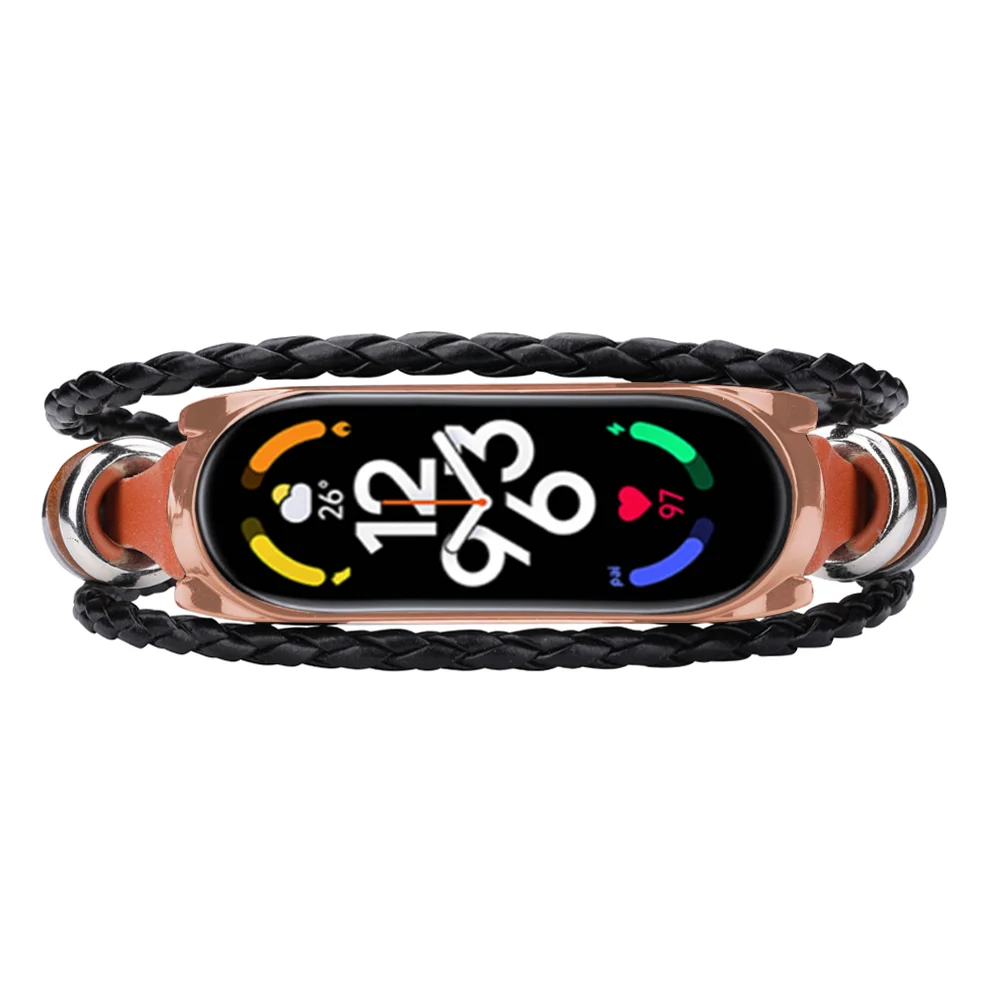 革ストラップビーズファッションdiyリストバンドxiaomi miバンド7ブレスレットエスニックスタイルのレトロな時計バンド