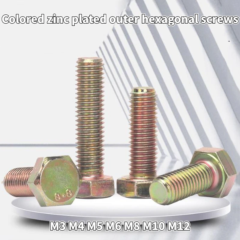 Galvanized Outer Hexagonal Screws 8.8 Grade Color Zinc Outer Hexagonal Bolts High Strength Screws M3 M4 M5 M6 M8 M10 M12