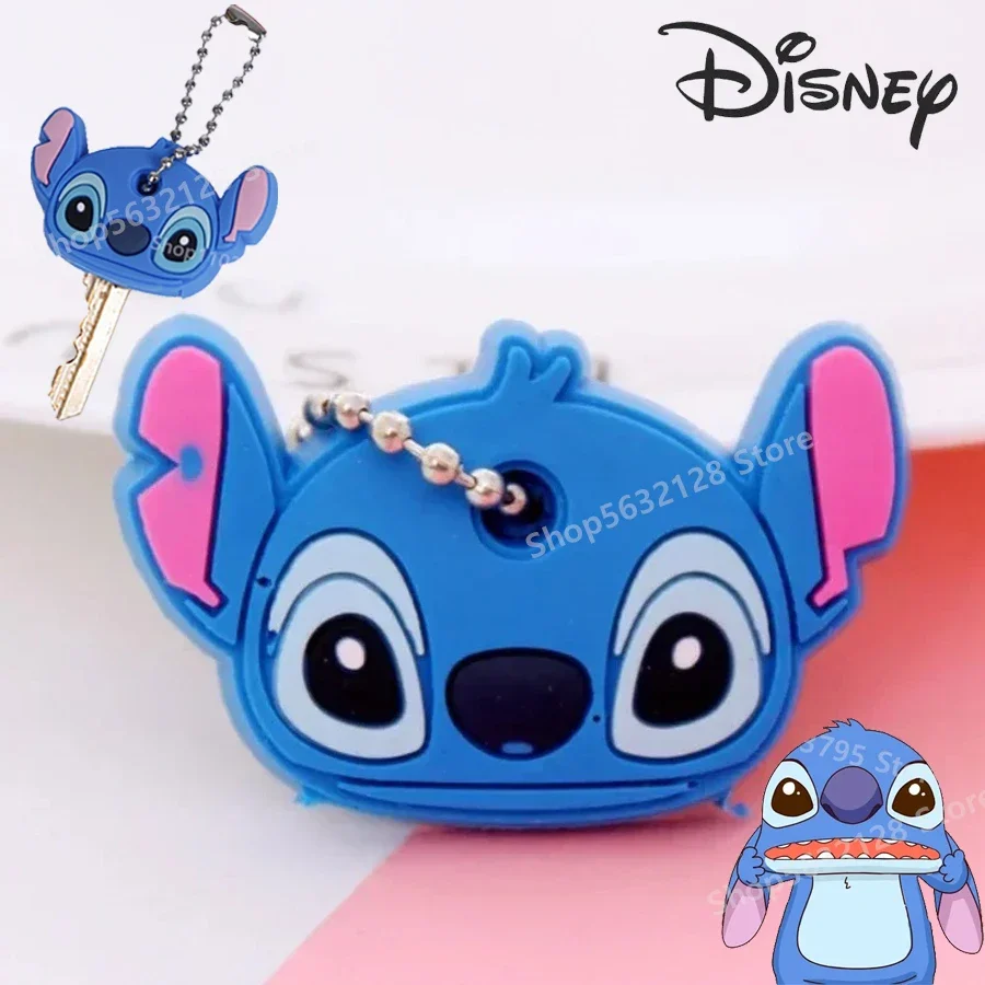 Disney Anime Lilo & Stitch Cartoon Key Cover Caps Key Chains Anime Keychain Silicone Alien Mike Car Key Ring Holder Women Gift