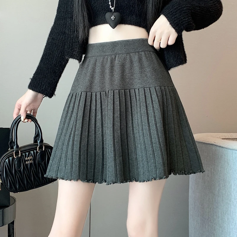 

Autumn/Winter Knitted Pleated Skirt Women Casual High Waist Sexy Short Mini Skirt Female Students