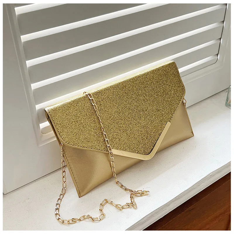 Fashion All-match Ladies Shoulder Bag 2024 New Sequined Chain Stitching Trend Matching Envelope Bag