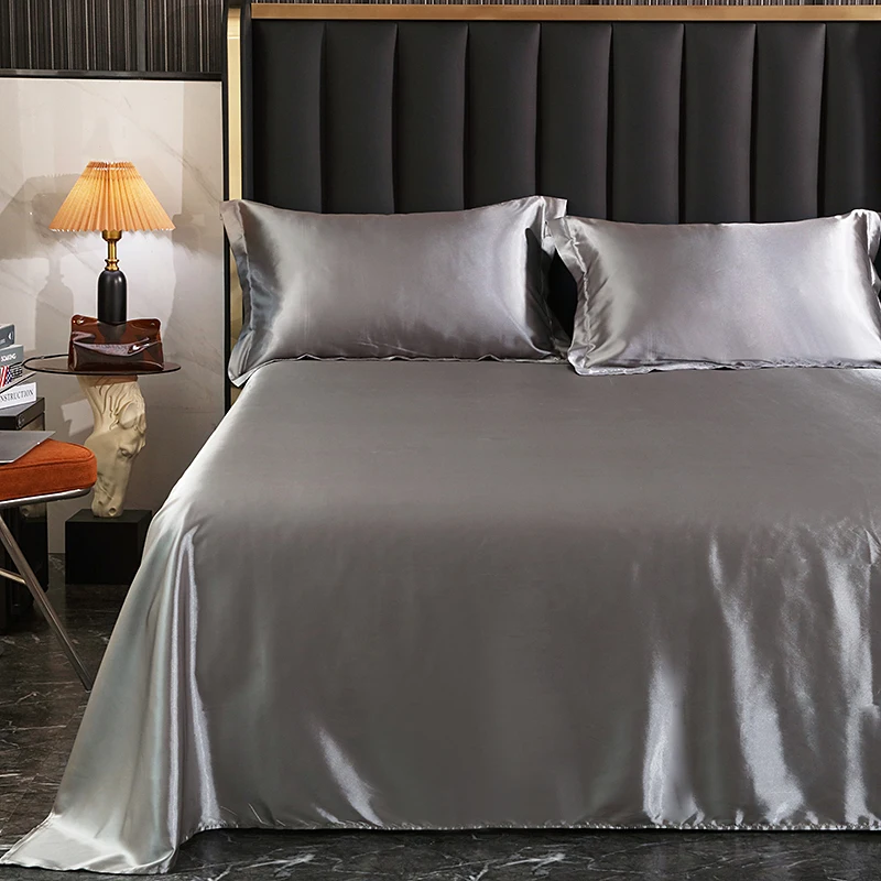 Mulberry Silk Bed Sheet Set with Fitted Sheet Flat Sheets Pillowcase Luxury Solid Color Bedding Sets Wrinkle-Free Antiallergic