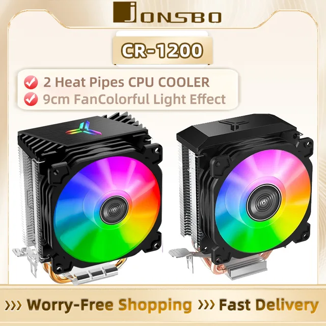 Jonsbo CR1200 9cm 2 rurki cieplne wieża chłodnica procesora z tęczowym grzejnikiem chłodzącym RGB dla Intel LGA1151/1200/LGA115X AMD AM4