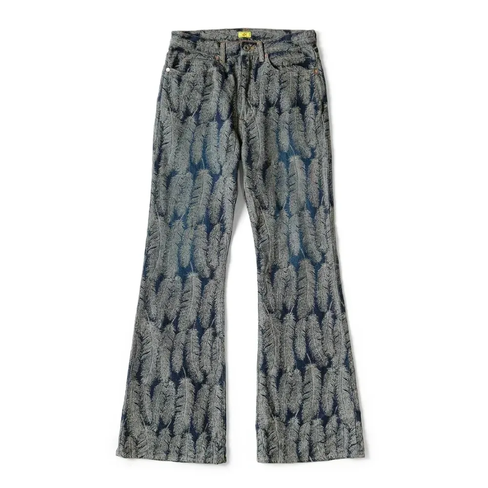 New Kapital Japanese Style Casual Loose Denim Jacquard Feather Flared Versatile Men's Pants