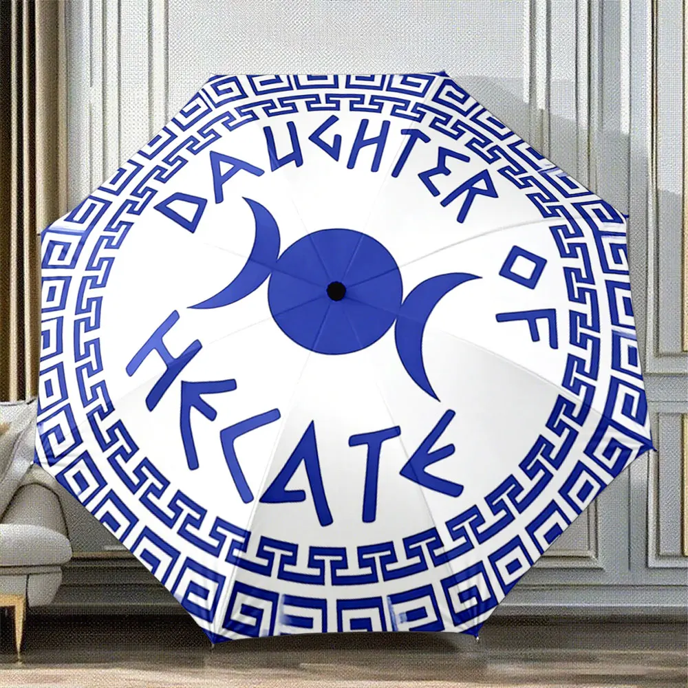 Daughter of Hecate Moon Symbol Design with Greek Key Border Portable Folding Umbrella, Gift for Family And Friends