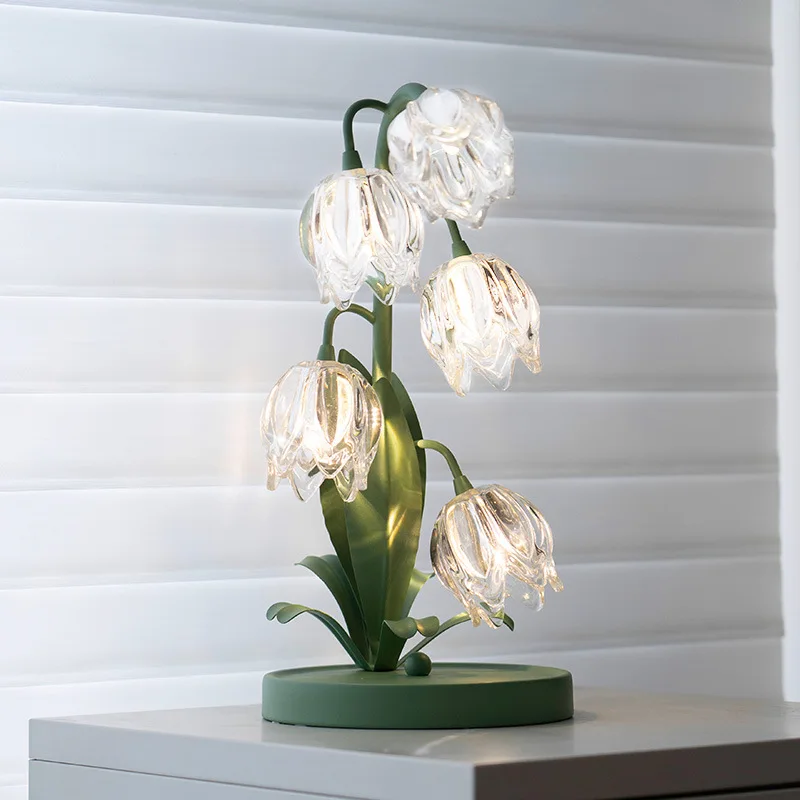 โคมไฟตั้งโต๊ะลายดอกไม้สไตล์ฝรั่งเศส ตกแต่งห้องนอน โคมไฟข้างเตียง โซฟา