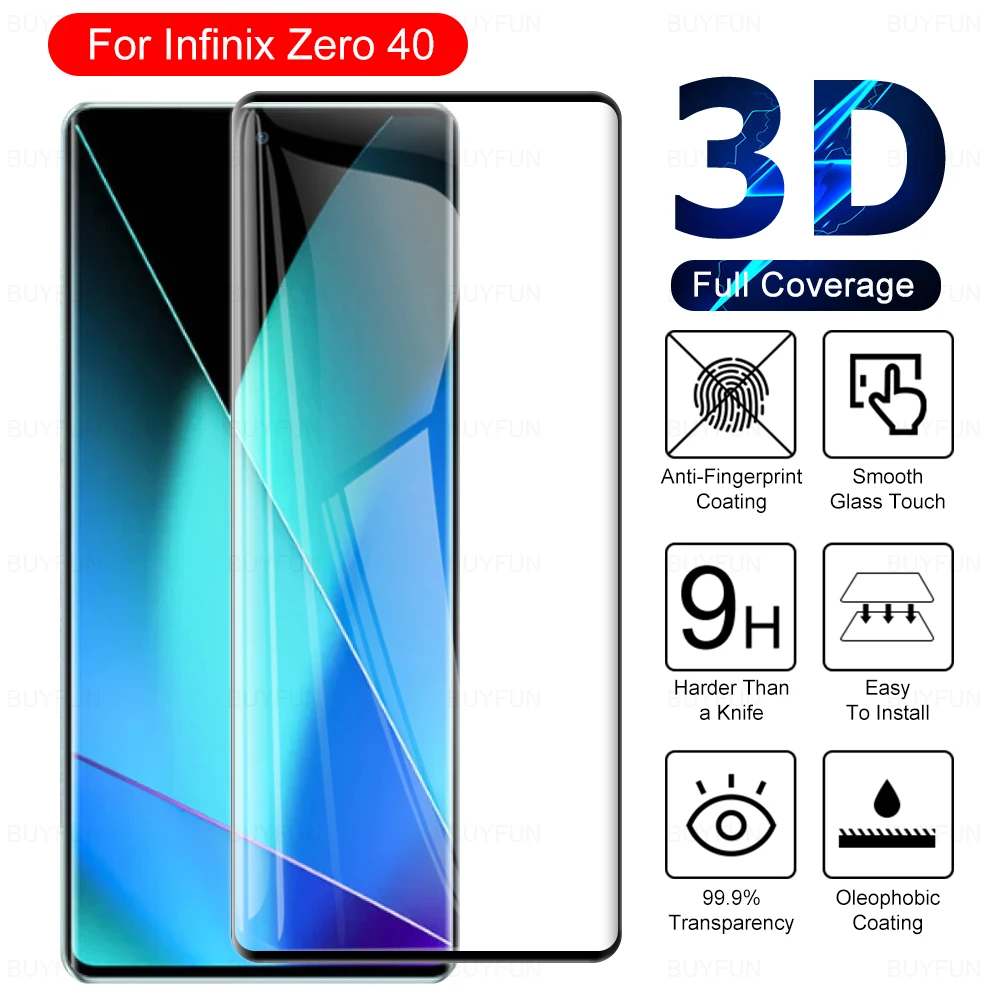 3D Curved Tempered Glass For Infinix Zero 40 4G 5G 2024 Screen Protector Infini Zero40 6.78 inches Black Edge Film X6860 X6861