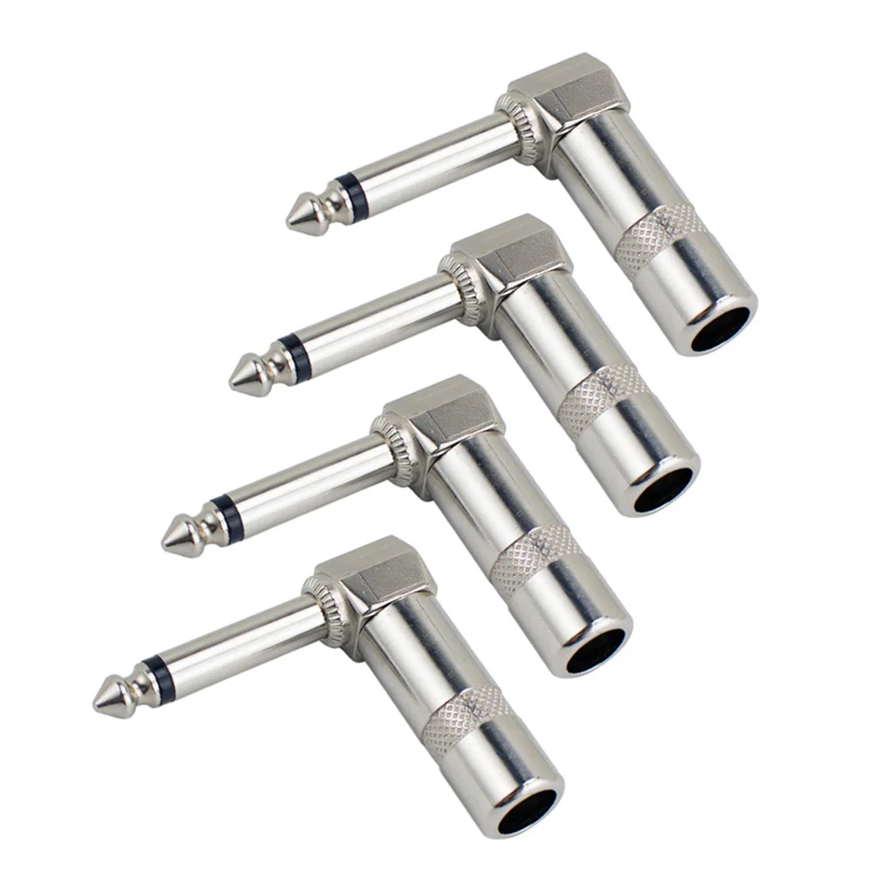 4pcs Right Angle Audio Plug 6.35mm 1/4 Male Jack Connector For Guitar Cables Professional Grade Mono Audio Plug Instruments