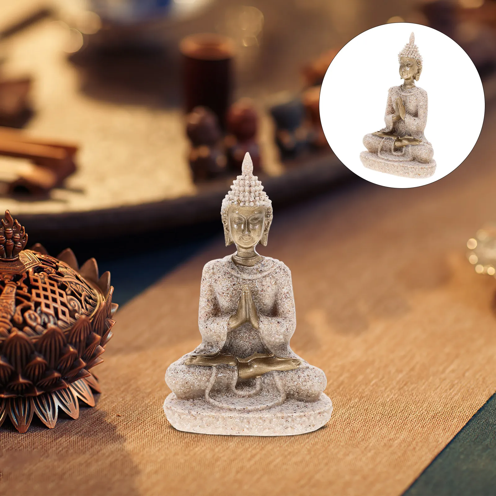 Vintage Resin Buddha Statue for Desktop Home Decor Temple Offering Zen Interior Study Room Decoration Exquisite Craft Buddha