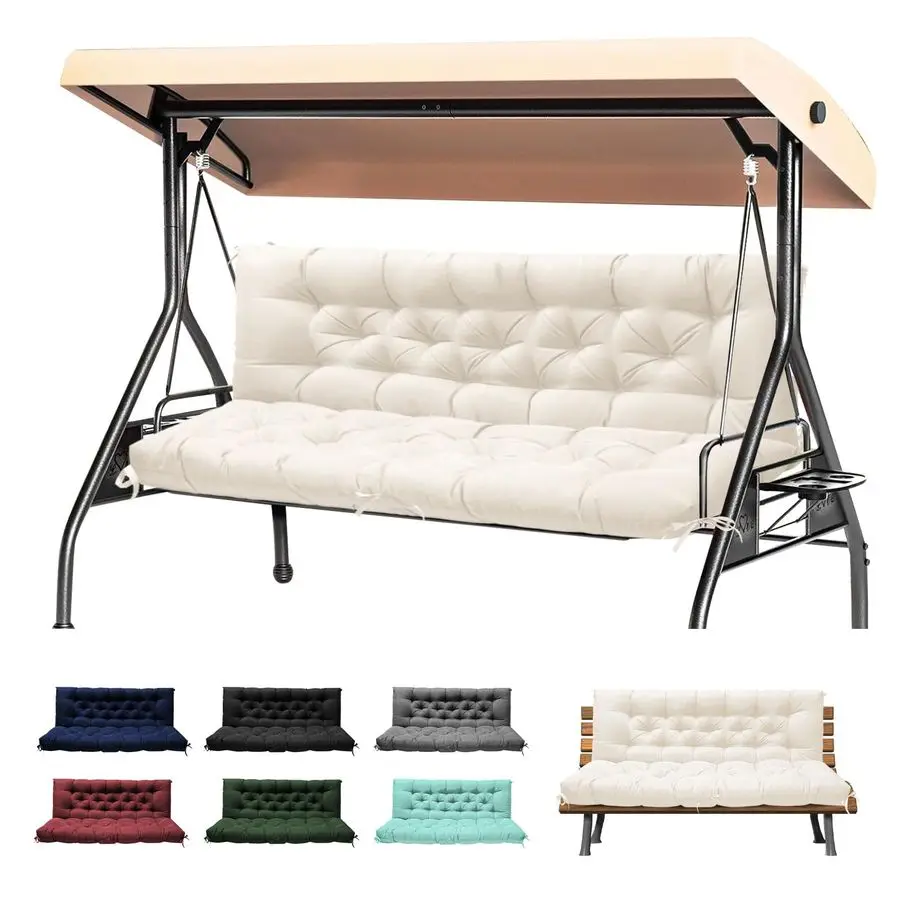 

Porch Swing Cushions, Waterproof Swing Cushions Replacement with Backrest, Outdoor Swing Bench Cushions 23 Seater Replacement f