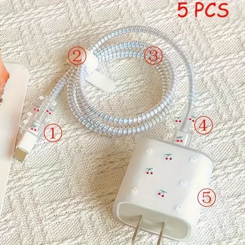 5-Pack Cherry Blossom Charger Cable Protector for iPhone Charger Cable Protector, iPhone  Charger Cable