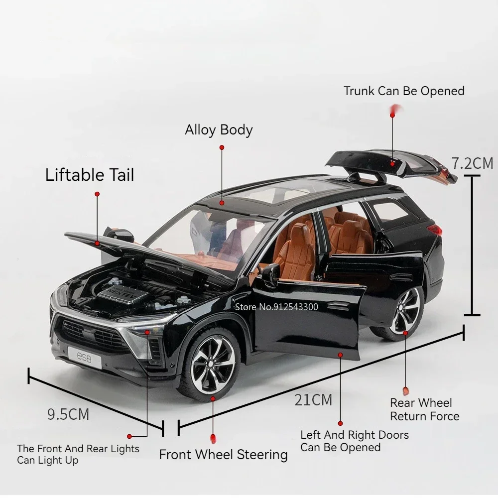 子供のためのSUV車モデルおもちゃ,合金,高シミュレーション,新しいエネルギー車,音と光のドア,オープン可能なコレクションギフト,nio es8,1:24