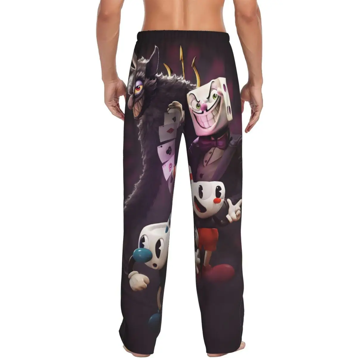 مخصص الرجال Cupheads بيجامة السراويل المطبوعة Mugman لعبة النوم ملابس النوم قيعان مع جيوب