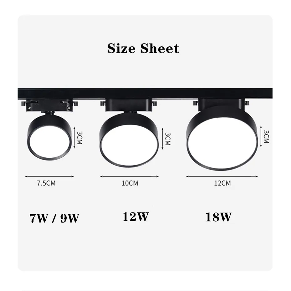 LED-Schienenleuchte, runder Deckenstrahler, hohe Helligkeit, Schienenbeleuchtungsset, Leuchte 7 W, 9 W, 12 W, für Wohnzimmer, Küche, Foyer