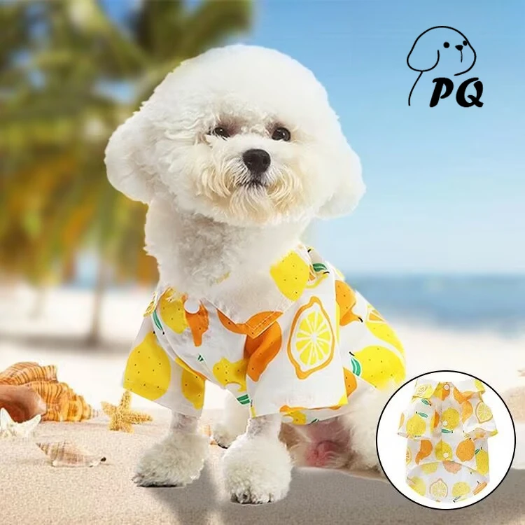 

Повседневная дышащая тонкая одежда для домашних животных, весенне-летняя рубашка с открытыми пуговицами в фруктовом стиле, легкая тканевая кожа с милым мультяшным узором