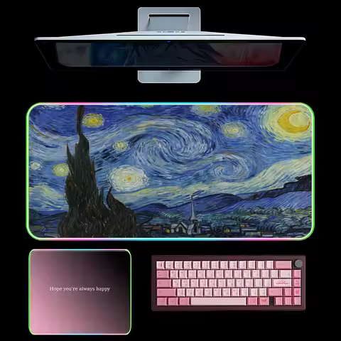 Van Gogh Art Mouse Pad RGB Gaming Mousepad LED Large Games Mouse pads XXL Keyboard Pad Luminous Desk Mat Backlit