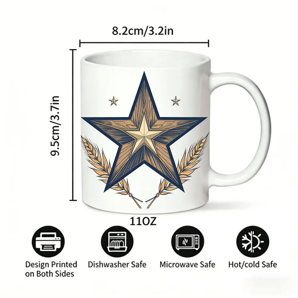 Vintage Star with Wheat Ceramic Mug, Retro Patriotic Coffee Cup, Milk Cup, Office Cup, Drinking Cup, Gift for Friends