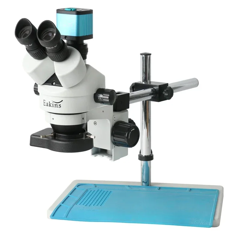 7X-45X Simul-Focal Trinocular Microscope Continuous Zoom 144 LED Ring Light with 48MP 1080P VGA USB HDMI PCB Jewelry Repair Kit