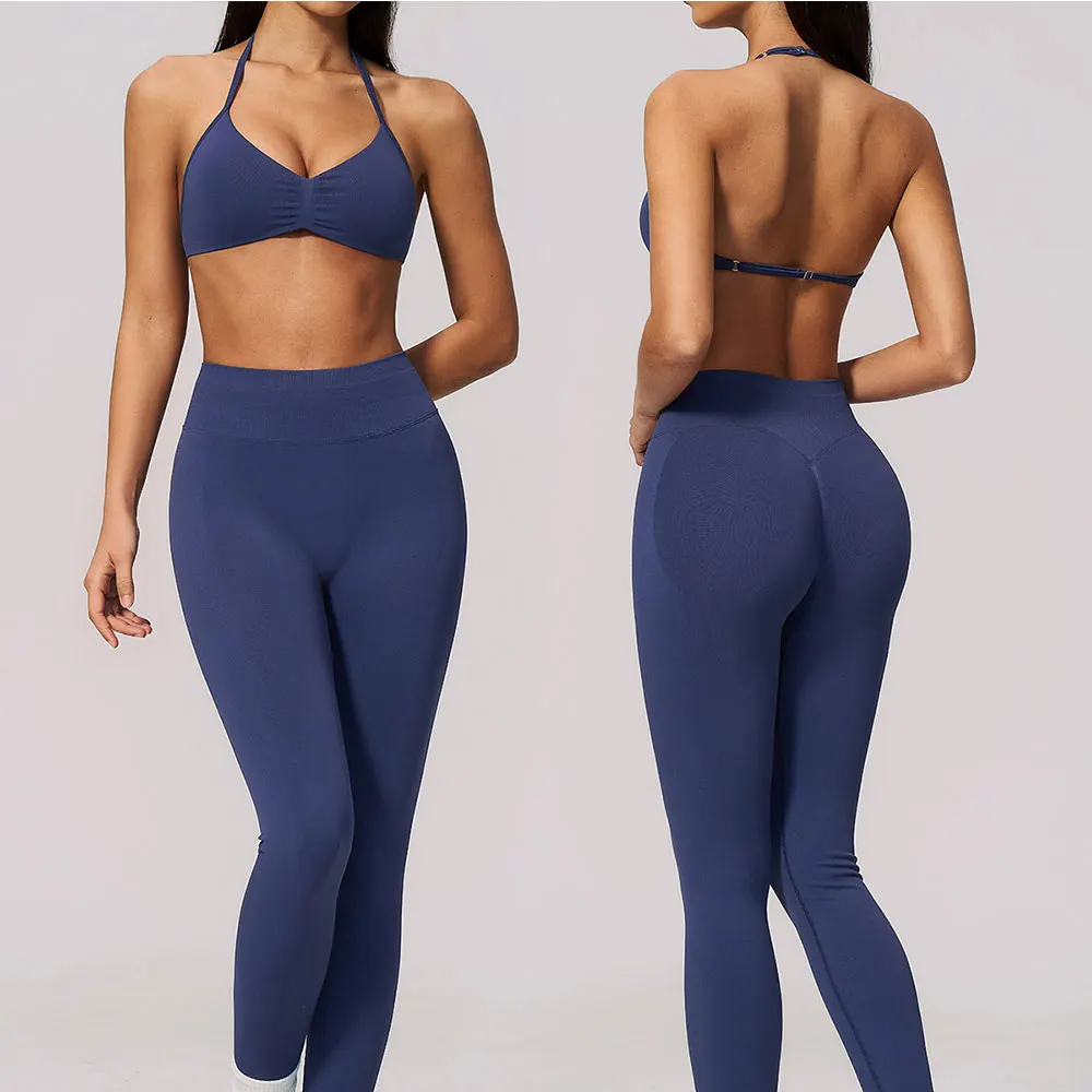 Women 2 Piece Yoga Set High Waist Capri Leggings Sports Bra Crop Top Workout Gym Athletic Outfits Female Fitness Activewear Suit