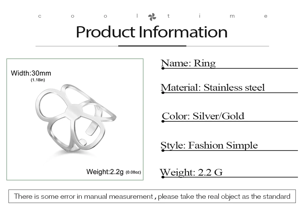 COOLTIME Trend Blume Frauen Ring Edelstahl Einstellbar Mode Blume Finger Ring Schmuck Geburtstag Geschenk Großhandel – Detail 2