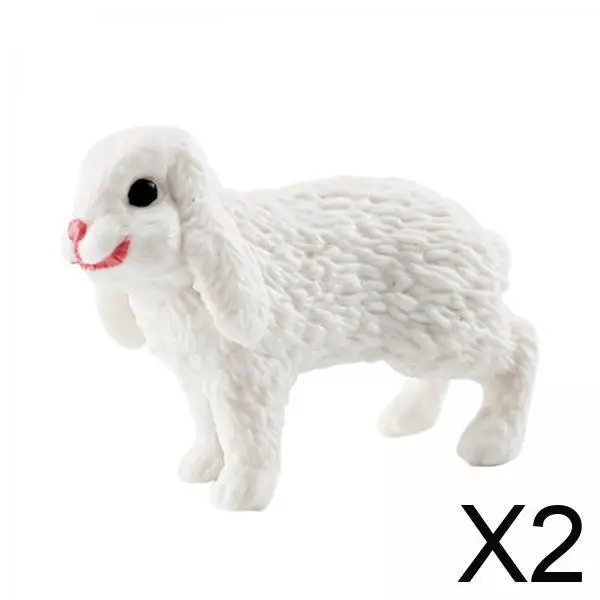 2xKonijn Beeldjes Voorschoolse Konijn Speelset Model voor Kerstcadeau Taart Topper Stijl D