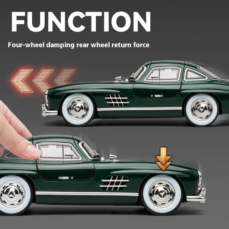 1:24 Mercedes-Benz 300SL Classic Car Alloy Diecast Car Model Home Interior Decoration Ornaments Sound & Light Collect Gift C361