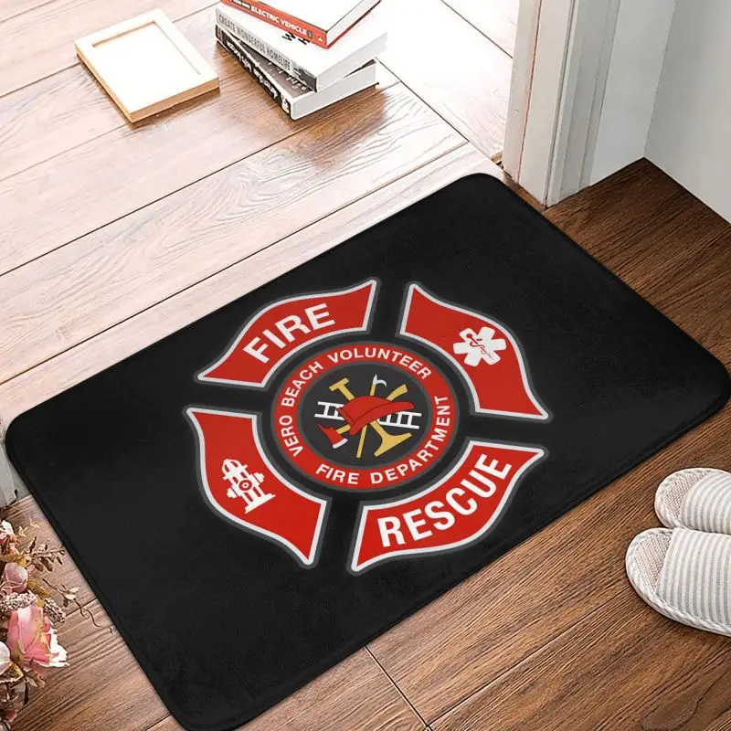 Fire Rescue Firefighter Front Door Mat Anti-Slip Indoor Waterproof Doormat Living Room Entrance Rug Carpet