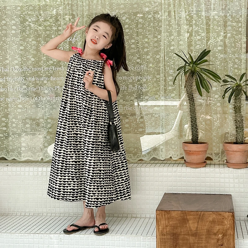 Girls Casual Dress Summer Clothes Children Korean Style Cotton Sleeveless Sling Dress Toddler Kids Beach Leisure Clothing