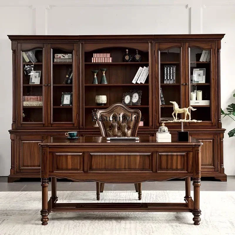 

02ls 18 -*American all-solid wood simple curved office computer desk study furniture