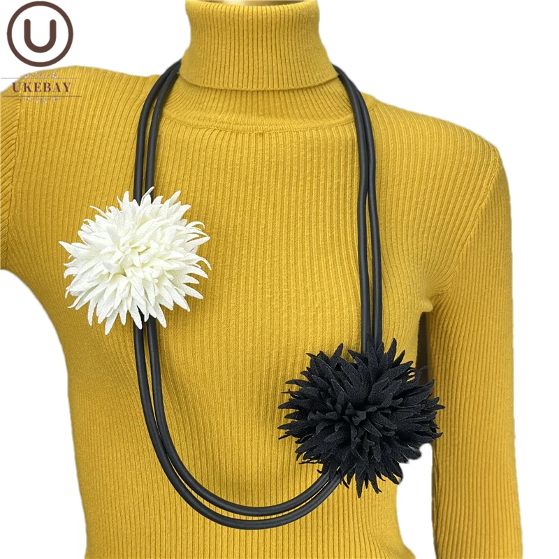 Ukebay Flower Sweater Chains Women Vintage Ethnic Necklace Jewelry For Party Wedding Accessories Handmade Rubber Necklaces