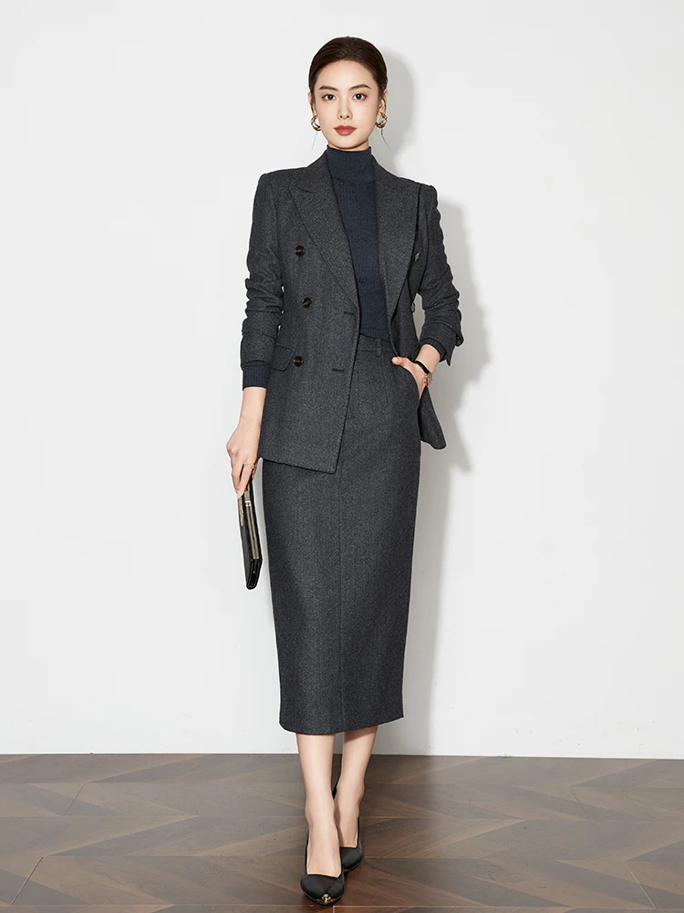 

Шерстяной костюм с юбкой Ele ey, комплект Thiened с узором «елочка», деловая женская модная утягивающая профессиональная одежда