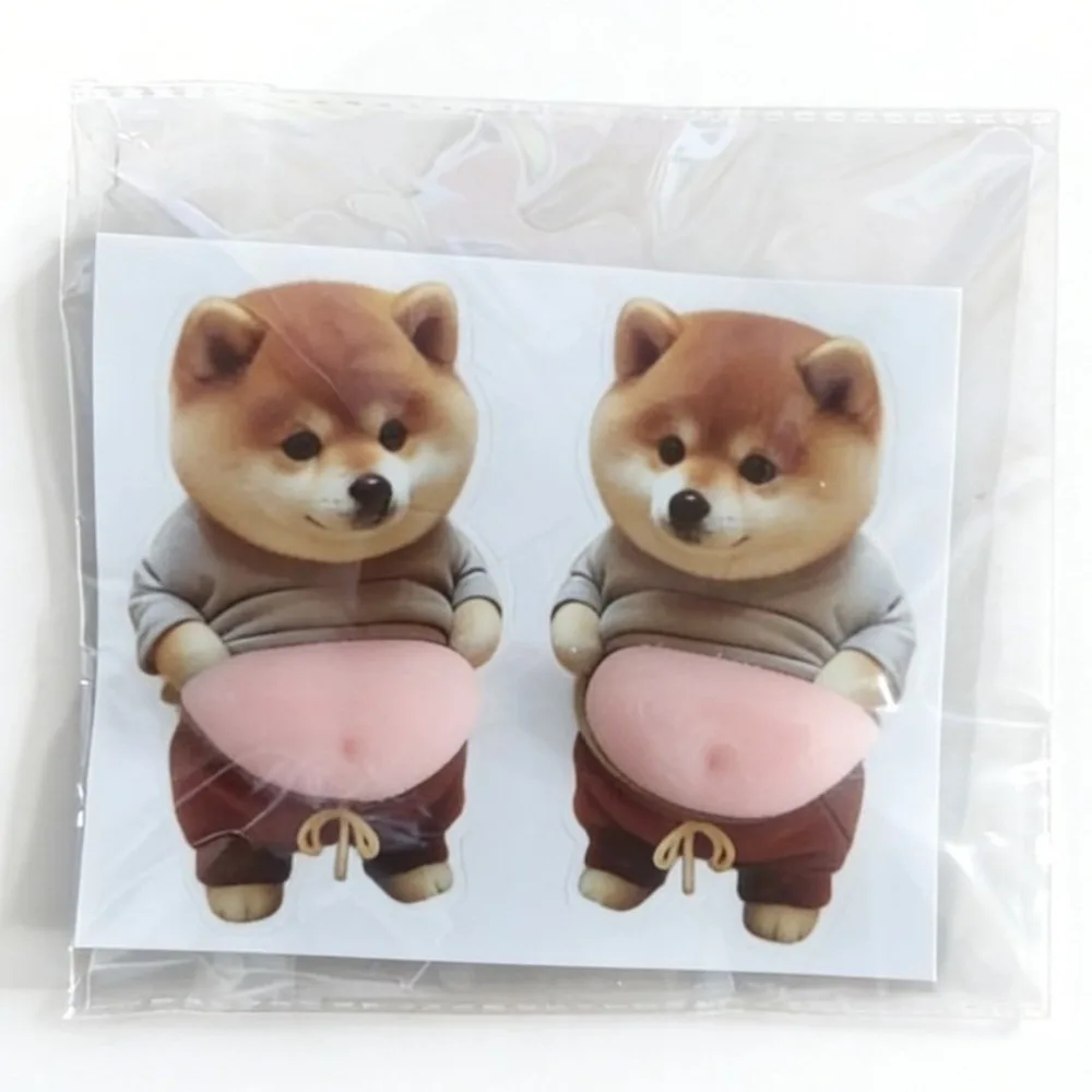 

Chubby Shiba Inu 3D Shiba Inu Stickers Squeezable Dog Belly Sticker Silicone Self-Adhesive Soft Pink Background 3D Stickers