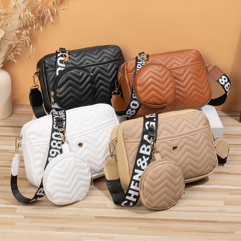 k114Fashionable embroidery single-shoulder V-pattern two-piece small square bag, letter shoulder strap single-shoulder bag