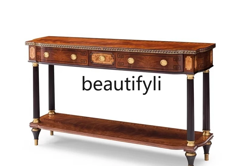 Villa Entrance Console Table European Style Mahogany Classical Long Table Living Room Sofa Back Table