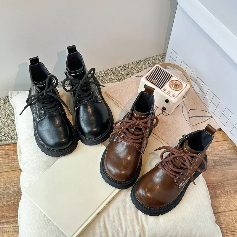 

Kids Short Boots Round Toes Retro Boys Girls Fashion Ankle Boots Soft Sole 2025 Autumn Winter Children Leather Boots Casual
